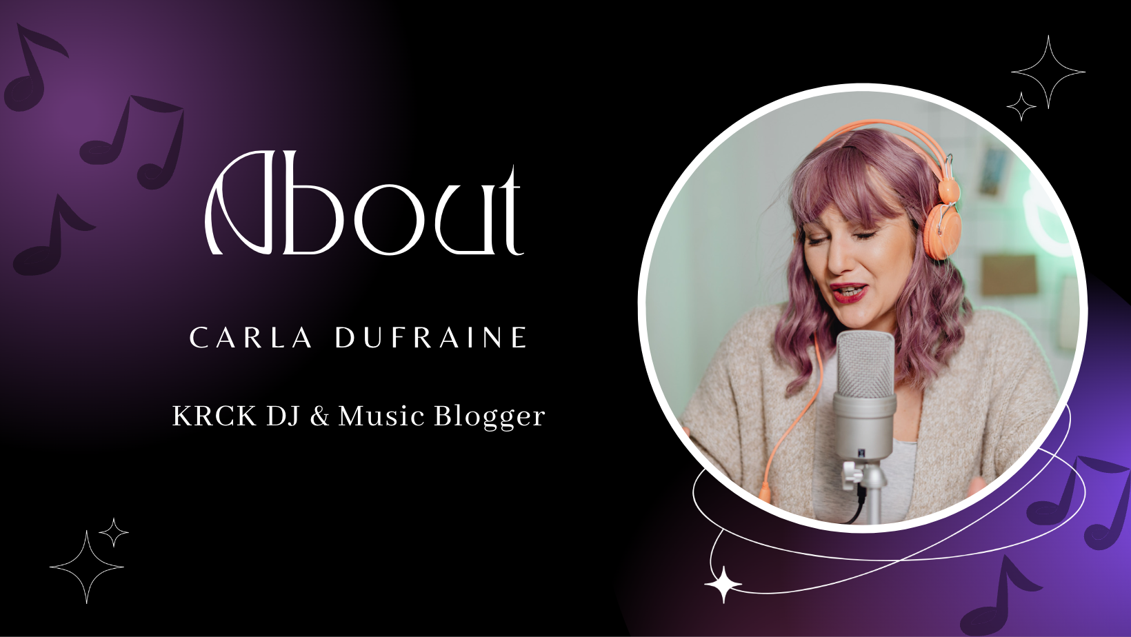 Fictitious rock DJ Carla Dufraine using template from Canva