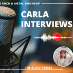 A microphone, and small pictures of fictional rock blogger Carla Dufraine